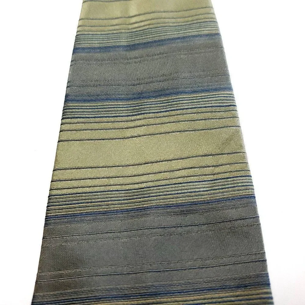 Alfani Green Silk‎ Tie Woven Short Wide Horizontal Stripes